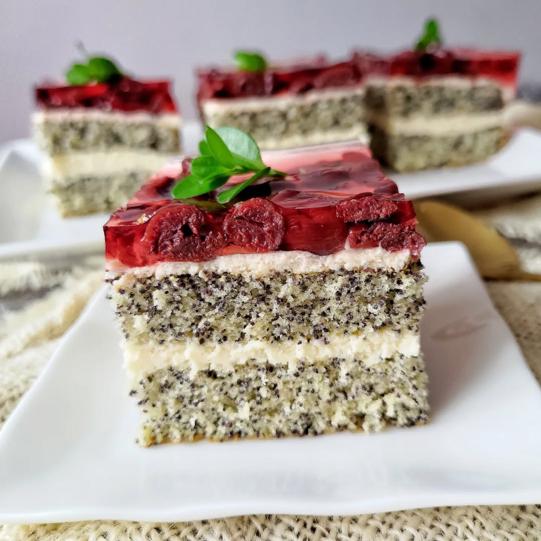 Він підкорив моє серденько з першого шматочка! Торт "Маківник" із заварним кремом, вишнями та желе - просто і смачно!