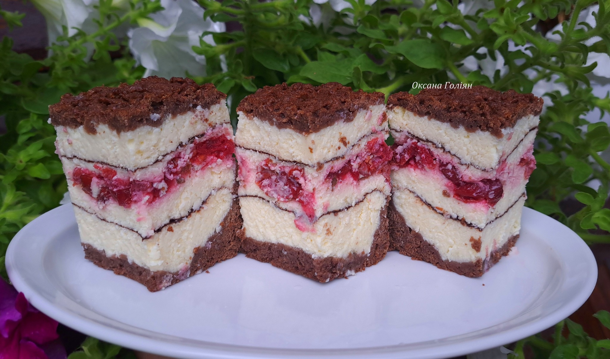 Чудовий сирник з вишнями, какао та шоколадним тістом за рецептом української господині